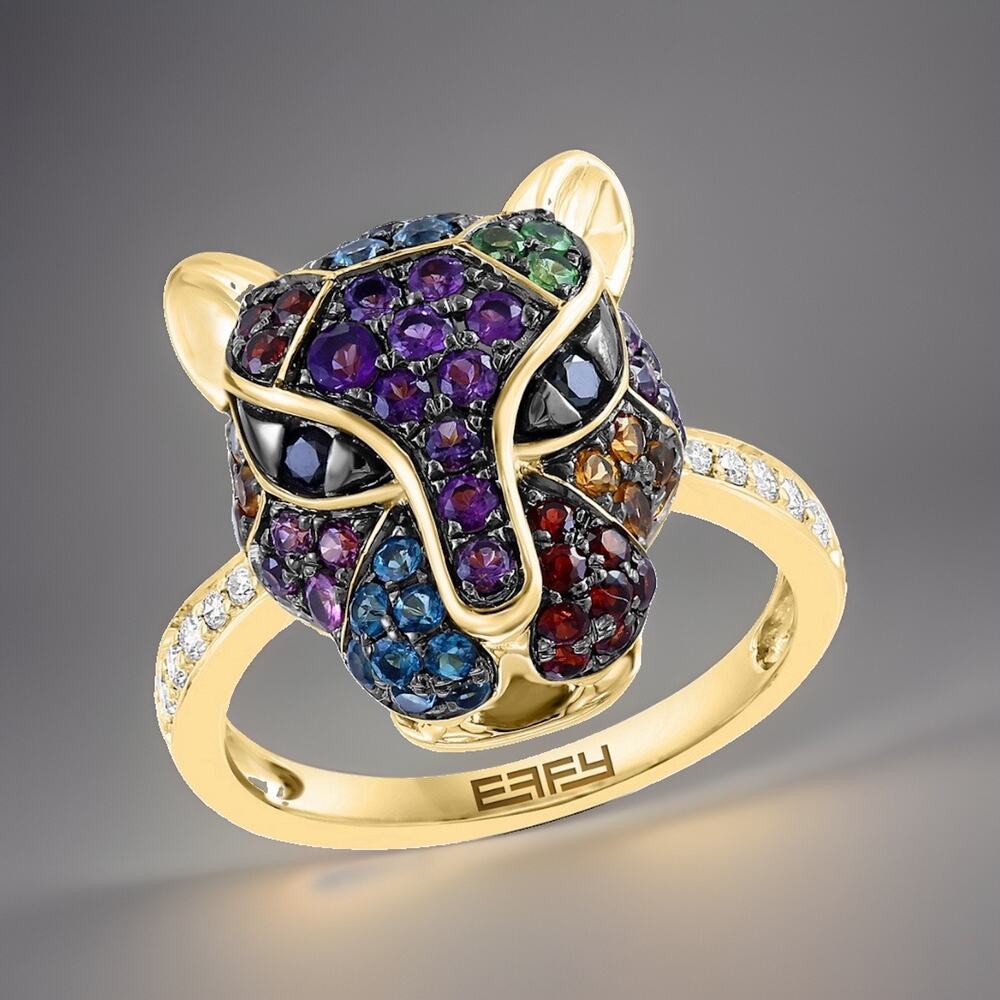 NEW! Effy 14k Gold & Multistone Panther Ring / MSRP $7,200